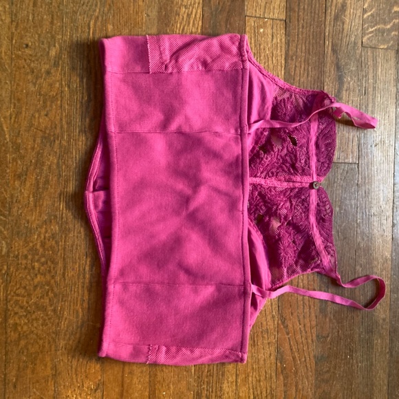 Have My Heart Tank by Free People Lace button Crop Corset Top Pink Large L - Picture 12 of 13